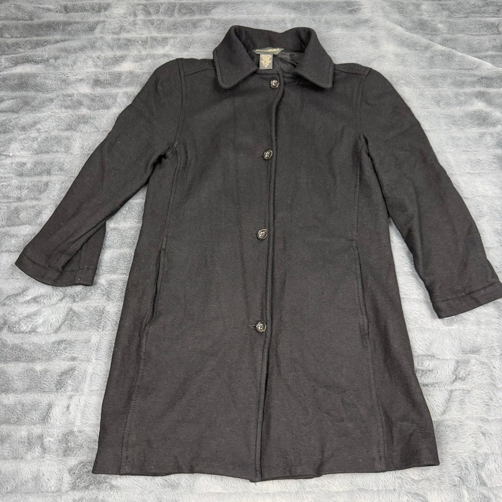 Banana Republic Womens Black Wool Blend Button Front Car Coat Jacket Size XS